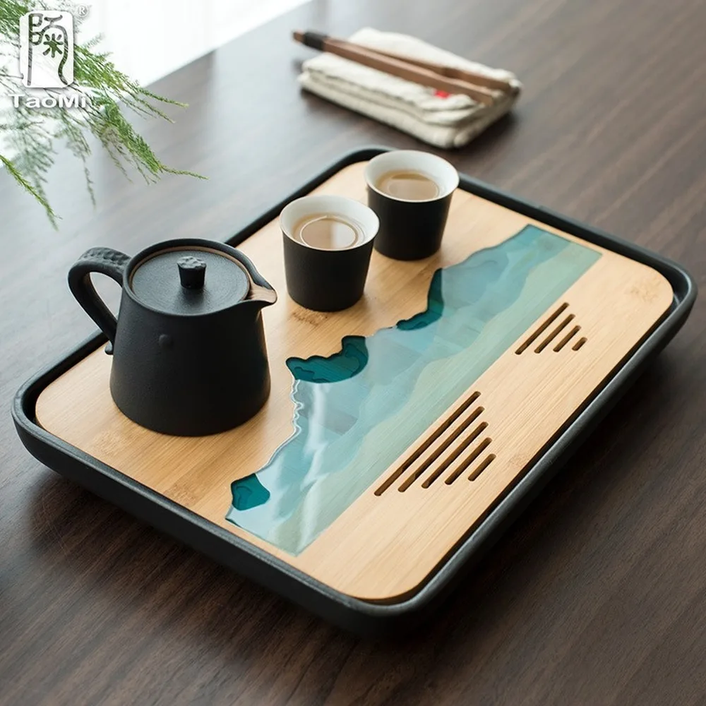 

Plastics and Bamboo Tea Trays Tea Table Handmade Serving Tray Kung Fu Tea Accessories MJ72005