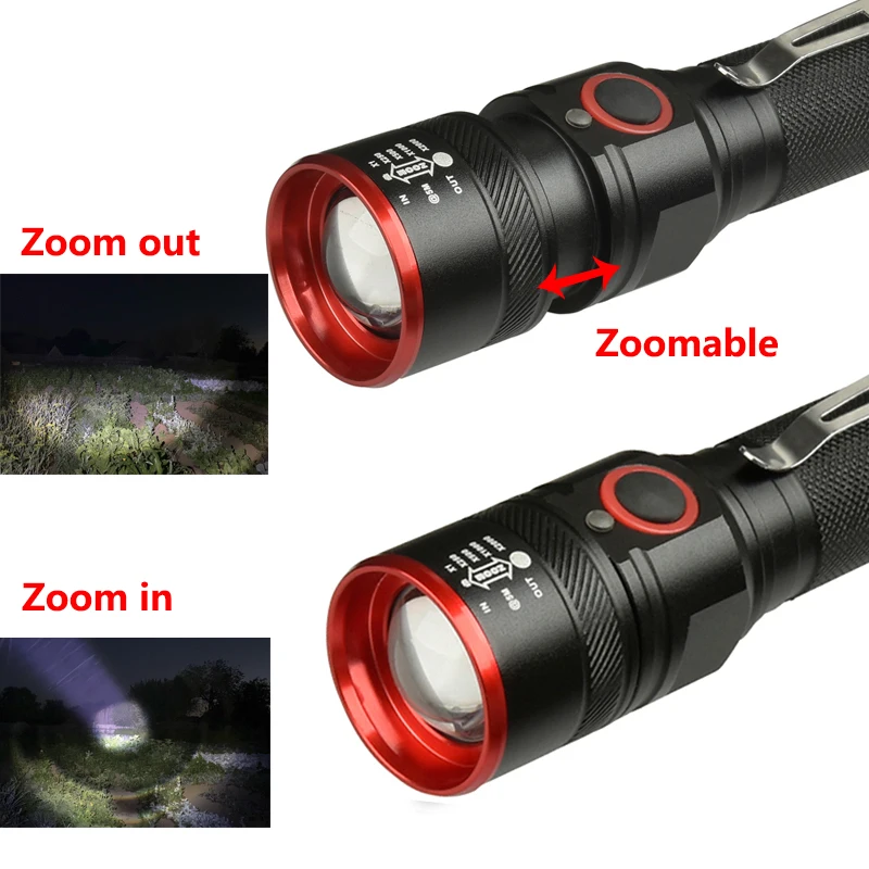 Rechageable XML-T6 LED Flashlight Torch Micro USB port lantern with headbank 4 lighting modes Zoomable Fishing outdoor lighting