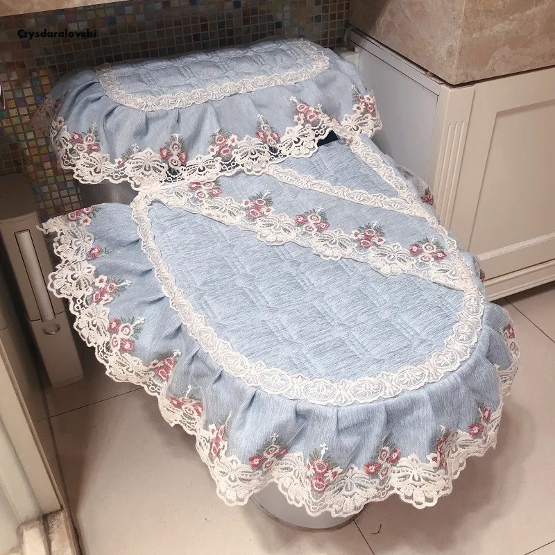 Luxury European-style three-piece toilet set Fabric lace toilet seat Thicken universal seat cushion toilet zipper Cover Sewing