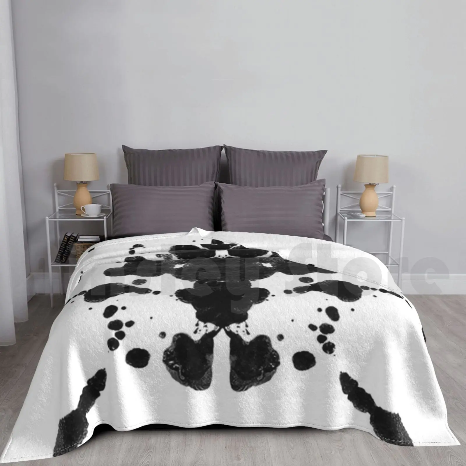 Inkblot 8 Blanket Fashion Custom Inkblot Rorschach Black White Pattern Ink Spots Splatter Abstract Lively Spray