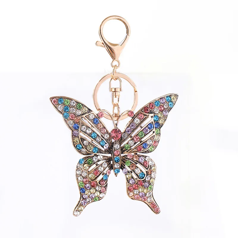 New Color Crystal Hollow Butterfly Metal European And American Keychain Pendant Creative Small Gift Bag Pendant