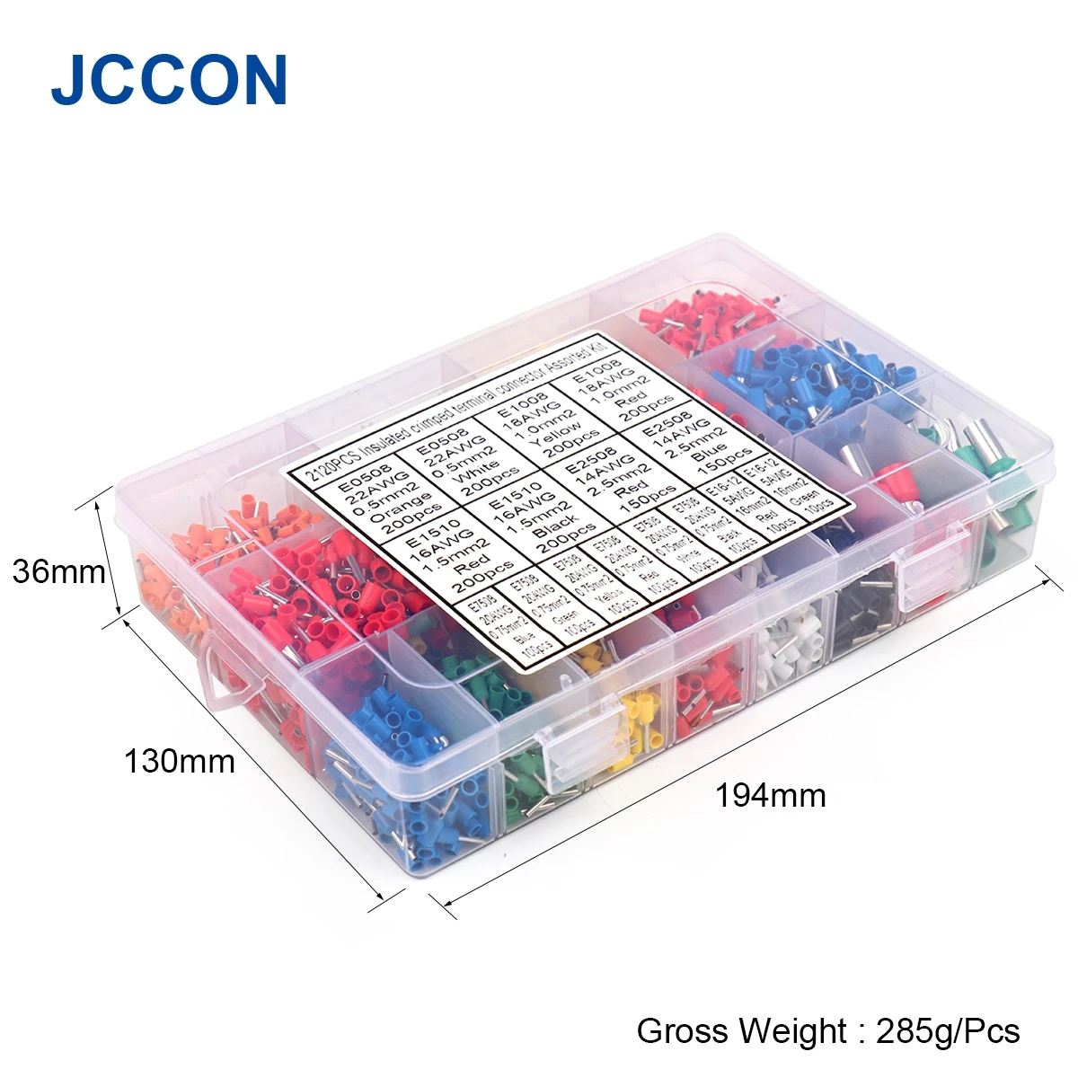 2120Pcs Cable Wire VE Style Connector Electrical Tube Terminals Pre-Insulated Crimping Sleeve Terminal Suit Assorted Kit
