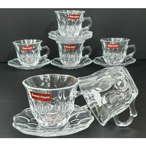 DOLBOVI 12 Piece 6 Person Glass Cup Green Apple Tea & Coffee Set