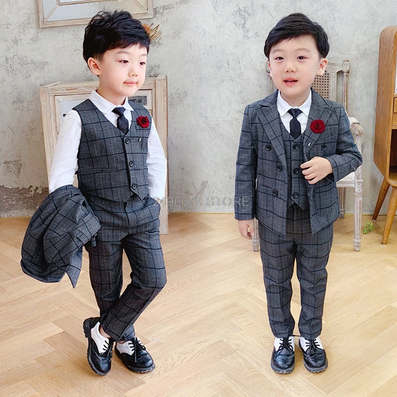 Flower Boys Suit For Weddings Gentleman Kids Formal Tuxedos Blazer Jacket Prince Children Performance Party Dress Costume