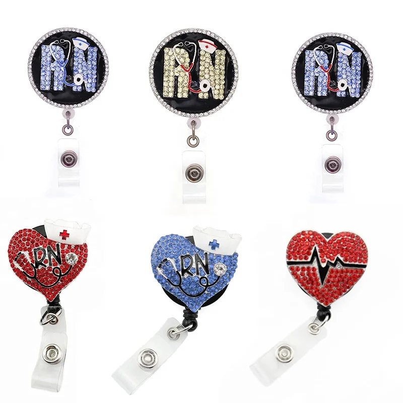 2023 lailina Medical Nurse EKG Stethoscope Heart RN PA Rhinestone Retractable Badge Reel With Clip For Nurse Accessories