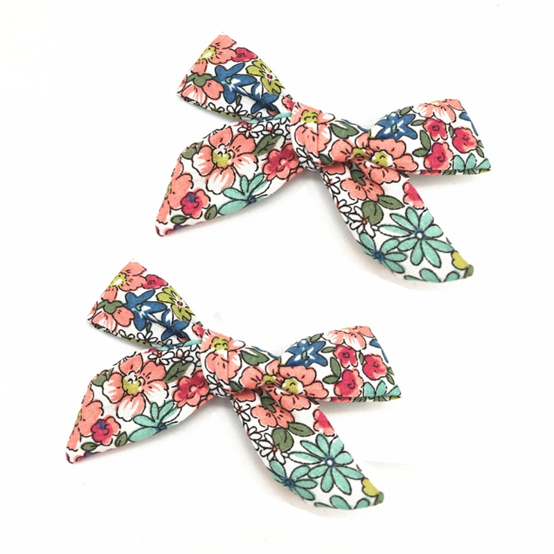 Handtied School Girl Hair Clips Floral Children Bows Hairpin Cotton Baby Summer Barrettes Kids Hair Accessories 2PCS/Set