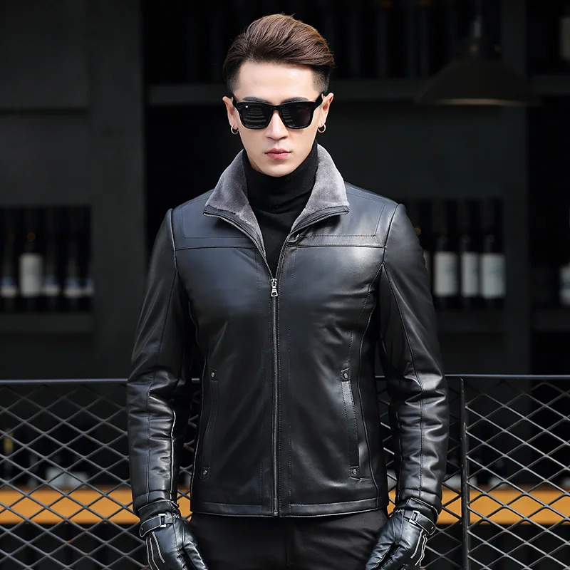 Warm Winter Real Leather Jacket Men Real Fur Casual Sheepskin Wool Leather Coat Jaqueta De Couro AD-PM80702 YY318