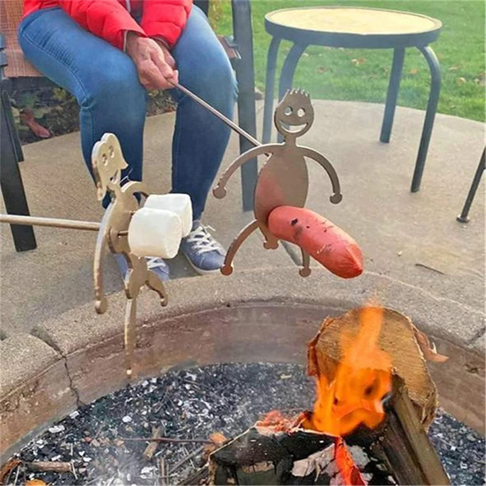 

BBQ Creative Barbecue Fork for Hot Dog Adults Shaped Stainless Steel Camp Fire Roasting Stick Metal Skewer Stick BBQ Tool