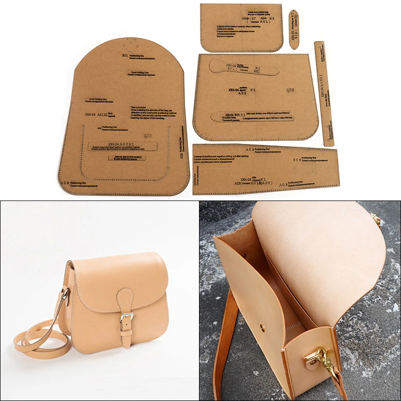 1Set DIY Kraft Paper Template New British Saddle Bag Crossbody Bag Leather Craft Pattern DIY Stencil Sewing Pattern 28cm*20cm