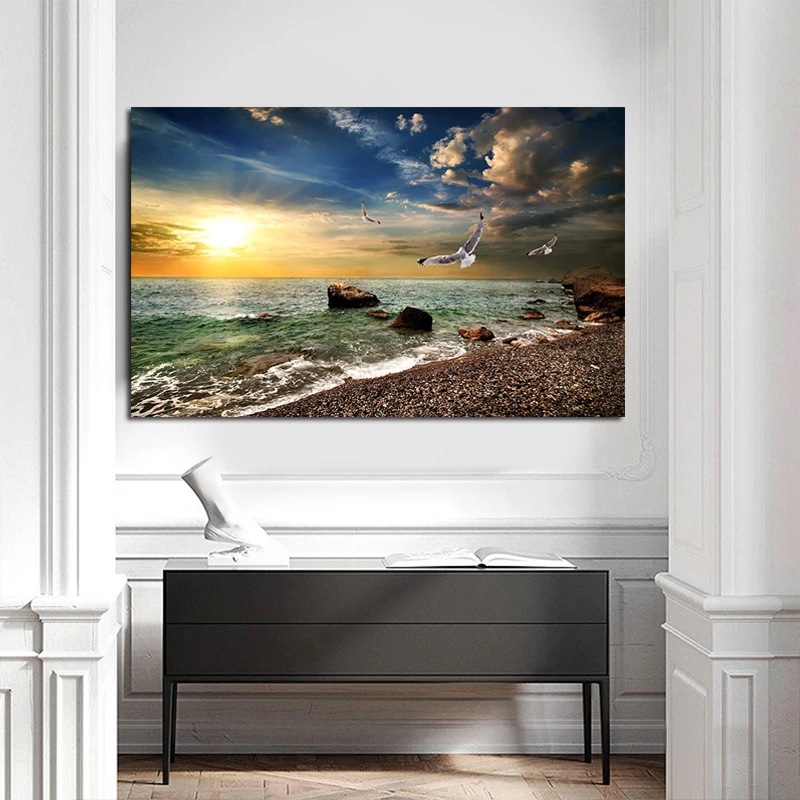 Natural Landscape Poster Sky Sea Sunrise Painting Printed On Canvas Home Decor Wall Art Pictures For Living Room No Frame
