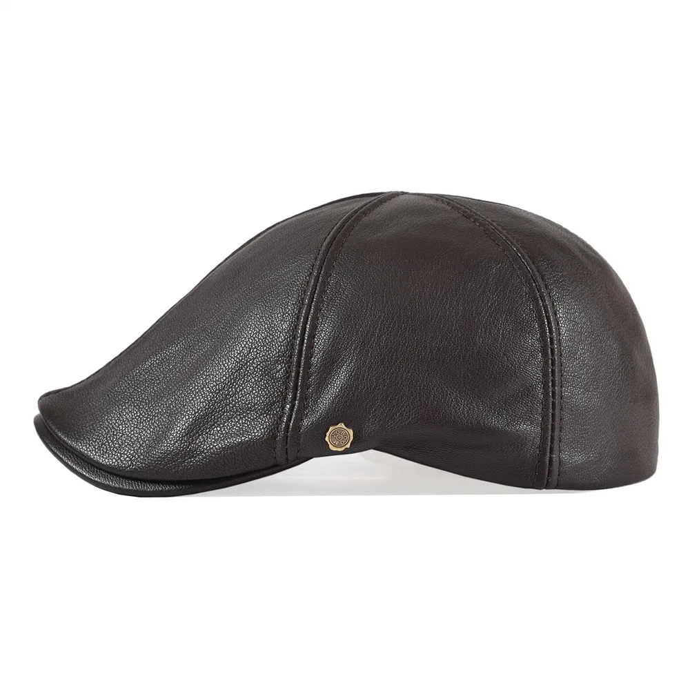 VOBOOM Leather Flat Cap Men Fall Winter Cabbies Hat Coffee Brown Ivy Caps Soft Smooth Textured Hats 154