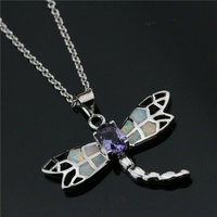 Dragonfly White Simulated Opal Purple Cz Pendant Necklaces Women Jewelry