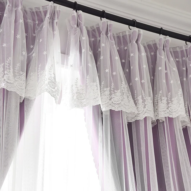 

Custom Made Nordic Princess style Double Layer Thick Blackout Curtains with Lace Tulle Fabric for Home Living Room window Decor