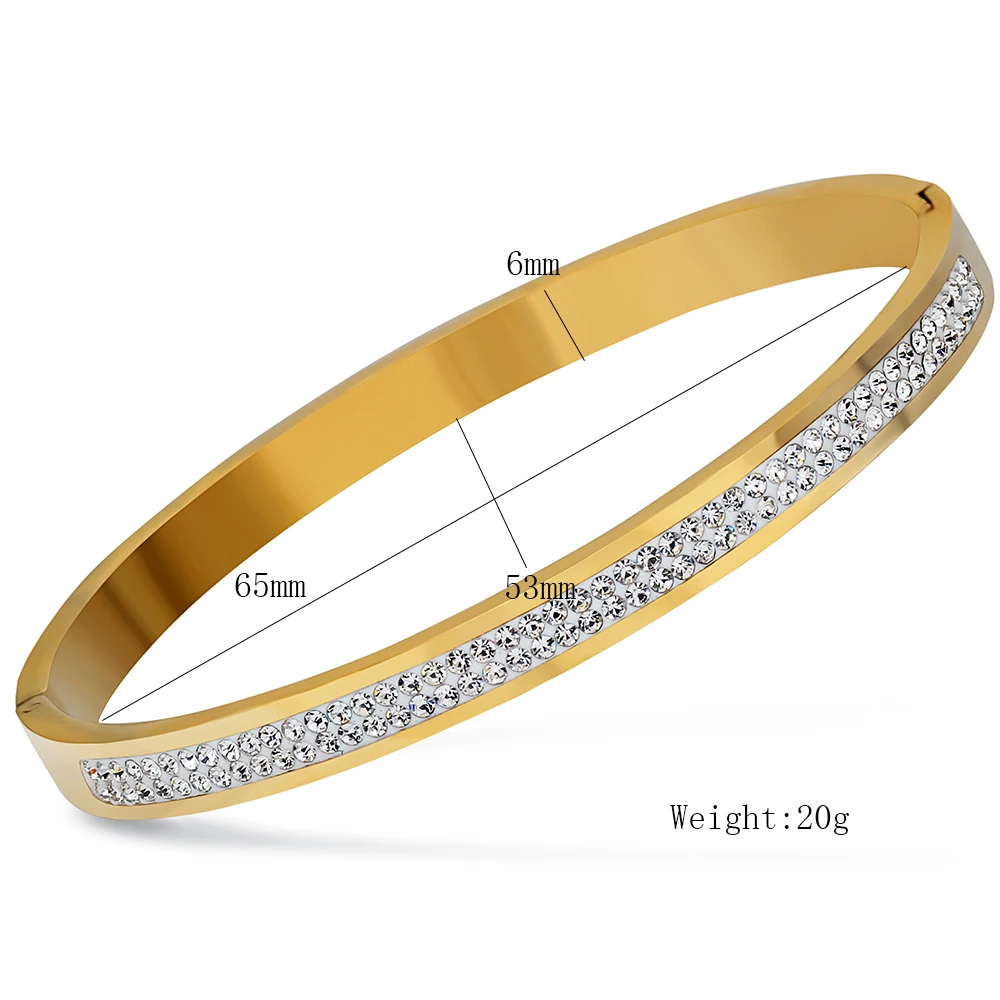 Two Row crystal rhinestone pave stainless steel Open bracelets & bangles for women