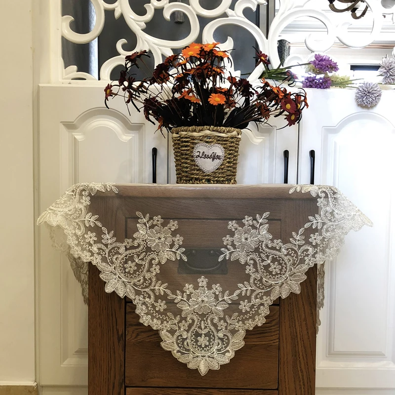 European Mesh Embroidery Water Soluble Lace Tablecloth Furniture Dust Cover Hotel Coffee Tea Table Cloth Christmas Wedding Decor
