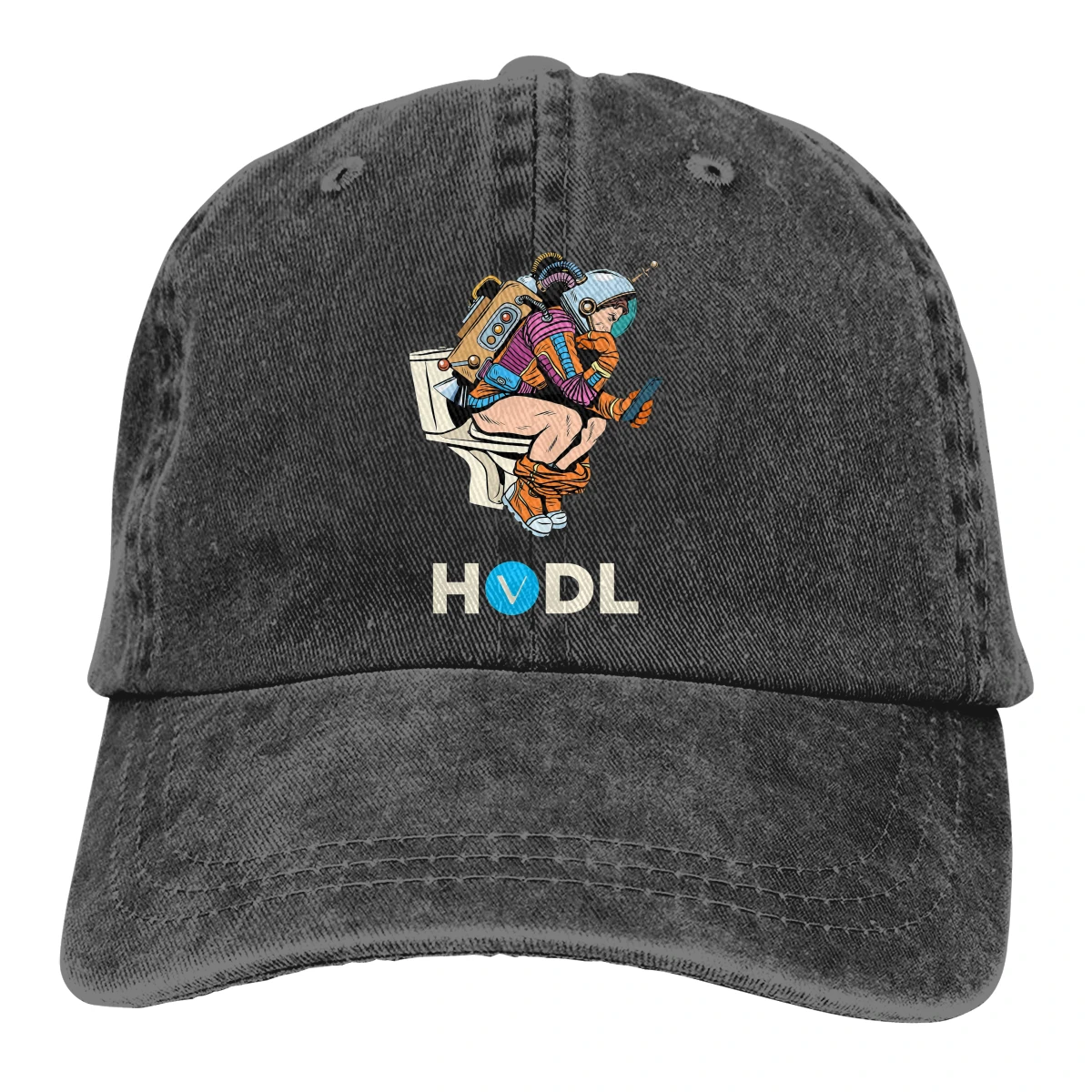 Adjustable Solid Color Baseball Cap Astronaut Toilet Hodl Washed Cotton VeChain Coin VET Cryptocurrency Sports Woman Hat