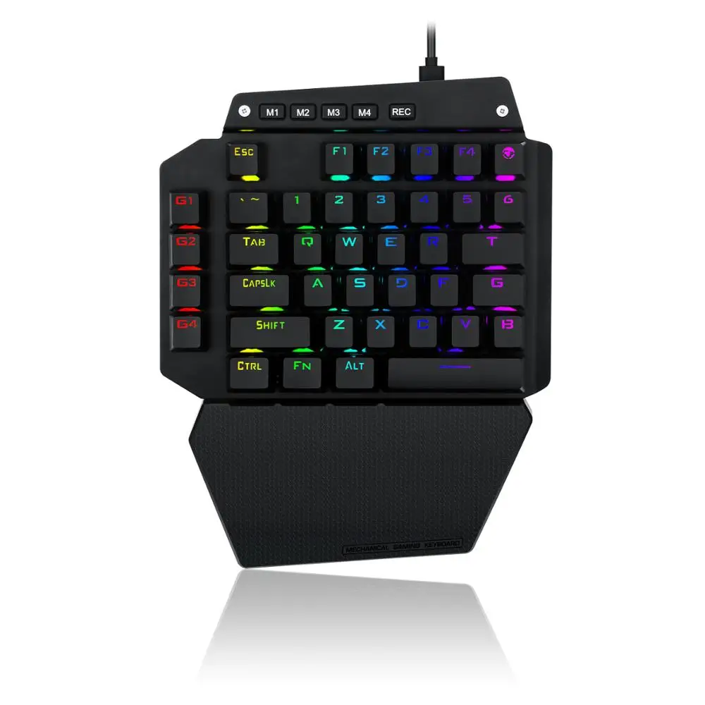 K-700 One Handed Mechanical Gaming Keyboard,  Led Backlit Switch Mini Keypad 6 Macro Keys Detachable Palm Rest 44-Key for Game