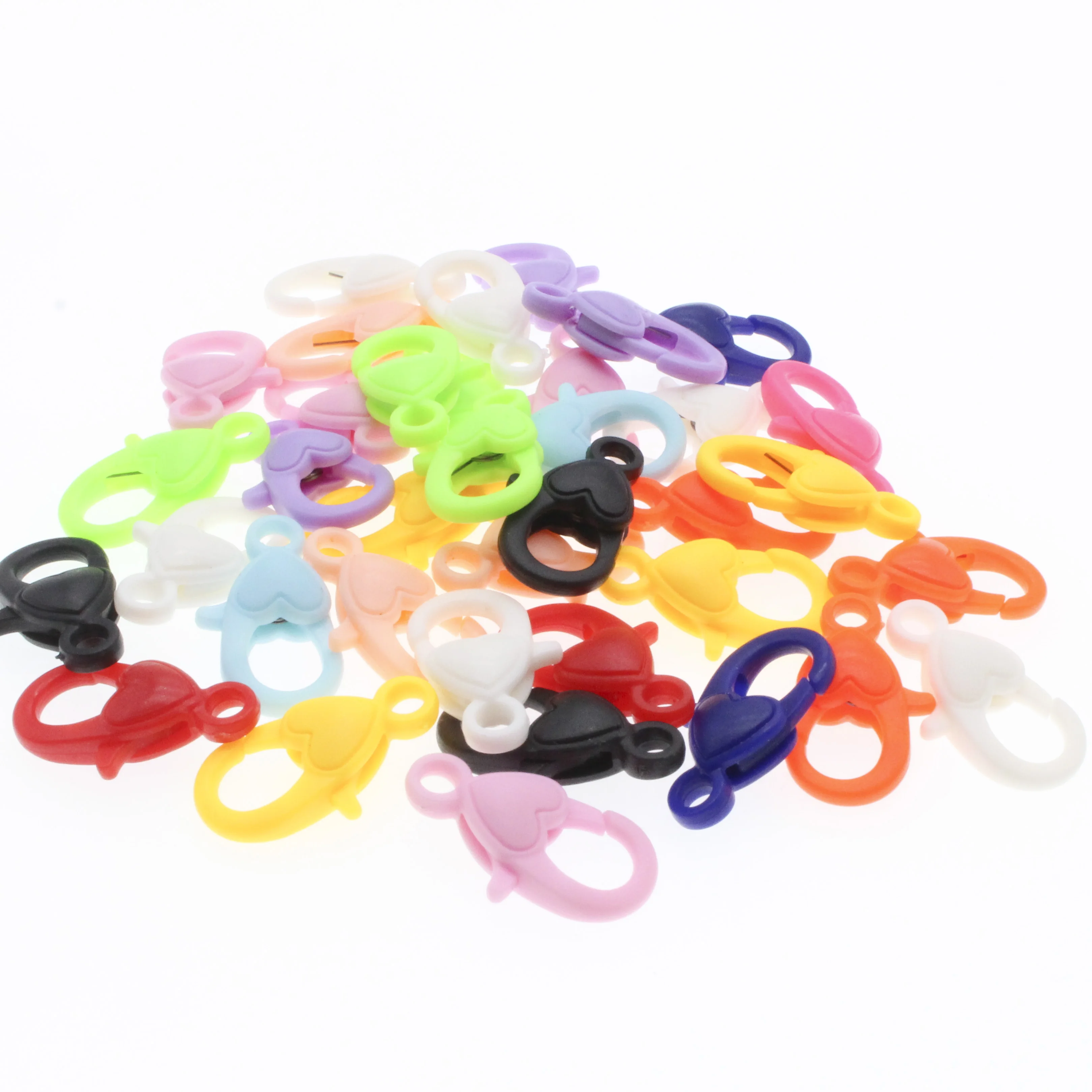 20Pcs Love Heart Shape Plastic Lobster Clasp Colorful Keychain Split Hooks For Jewelry Making Supplies Accessories DIY 22mm