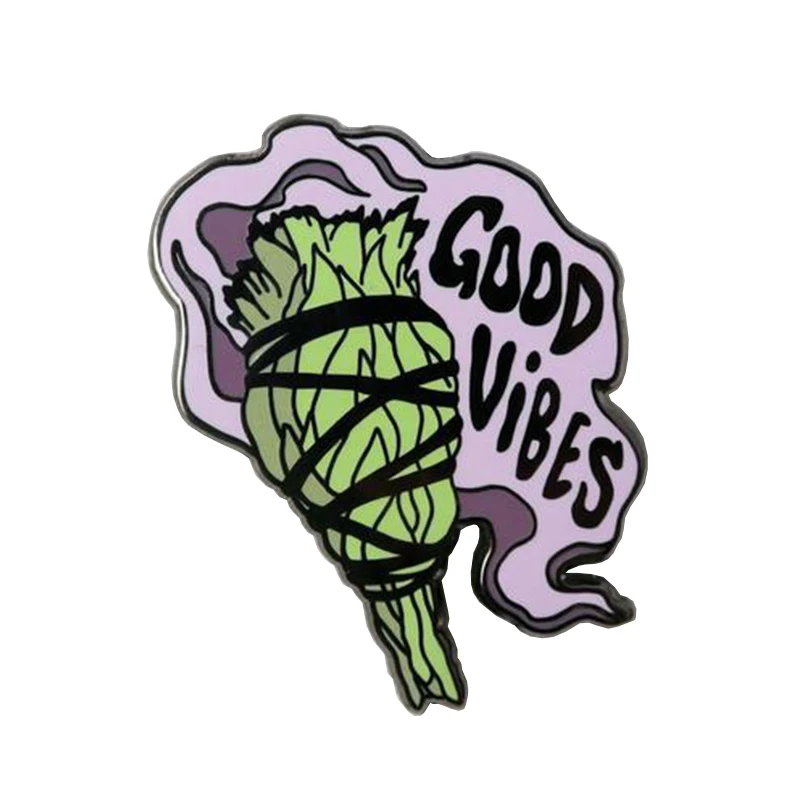 Good Vibes Sage Brooch Cleansing Badge positive energy Enamel Pin good luck decor clearing the negativity