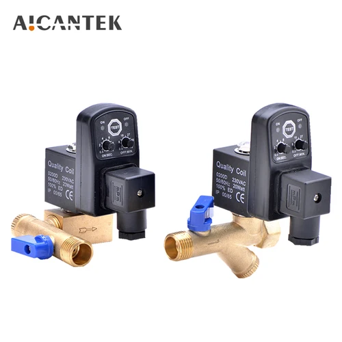 Válvula de drenaje electrónica 1/2 DN15, filtro de compresor de aire, enfriador de tanque de almacenamiento en seco, temporizador eléctrico, controlador de agua automático de 220V/24V/110V