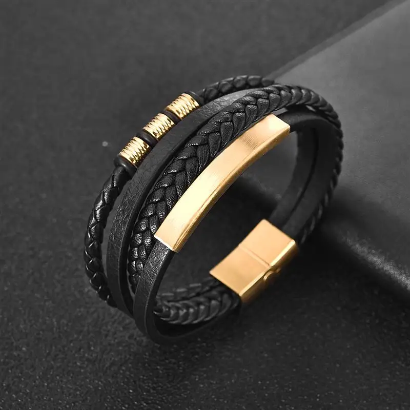 2023 New Style Hand-woven Multi-layer Combination Accessory Stainless Steel Men's Leather Bracelet Fashion Man Jewelry Wholesale