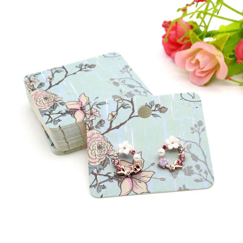 Colorful Pattern Earings Jewelry Display Packaging Cardboard 4.5*5cm Rectangle Flower Printed Card Jewellry Holder Stand