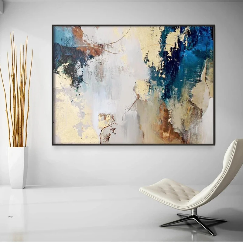 Colourful Handmade Foil Oil Paintings Modern Artwork Palette Wall Artwork Gold Brush Shadow Pictures Latest Design Home Decors