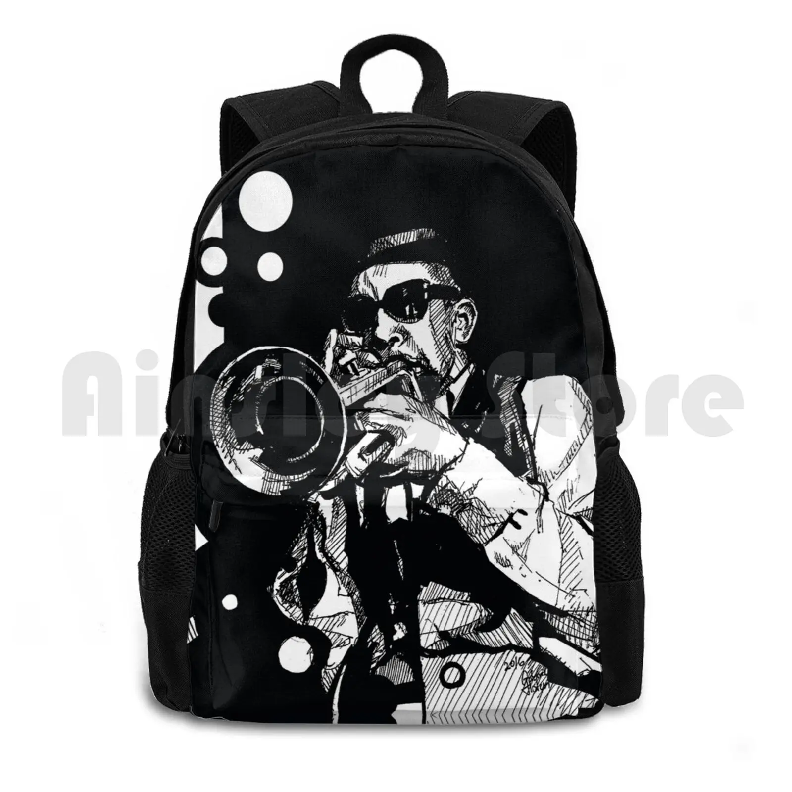 Jazzy Sound-Jazz Musician Drawing-Trumpet Outdoor Hiking Backpack Riding Climbing Sports Bag Trumpetist Jazz Jazz Musician