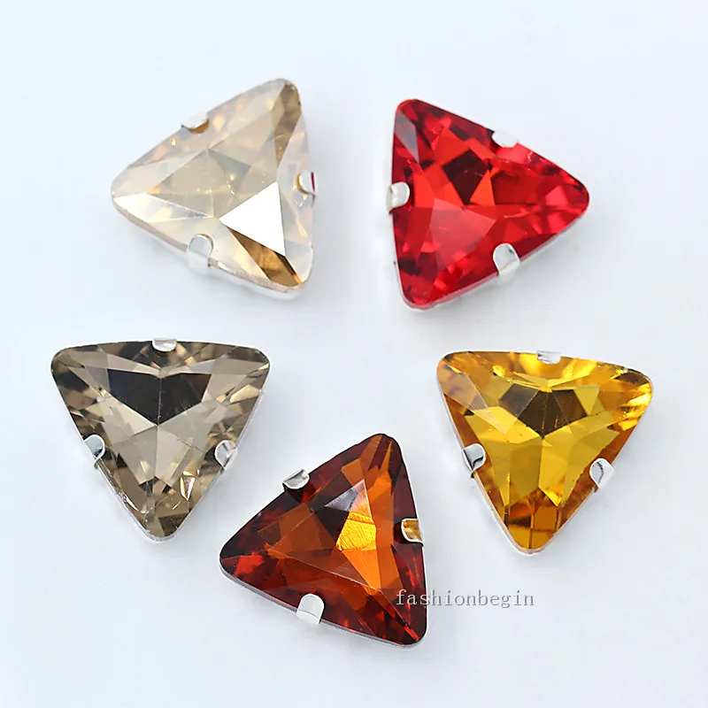 Crystal Glass triangle with silver claw rhinestone sew on Claw Setting glass stones for jewelry Clothing accessories decoration