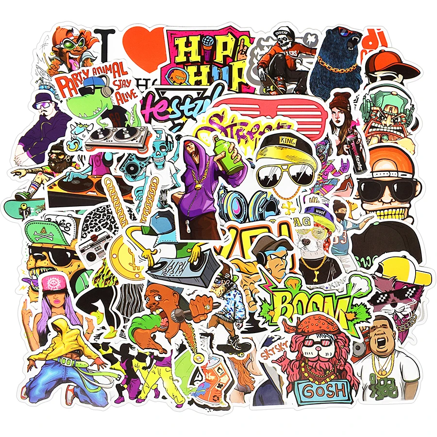 50 PCS Hip Hop Stickers Graffiti Pop Culture Rock Cool Sticker Pack Rap DJ DIY Skateboard Laptop Luggage Guitar Car Vinyl Decals