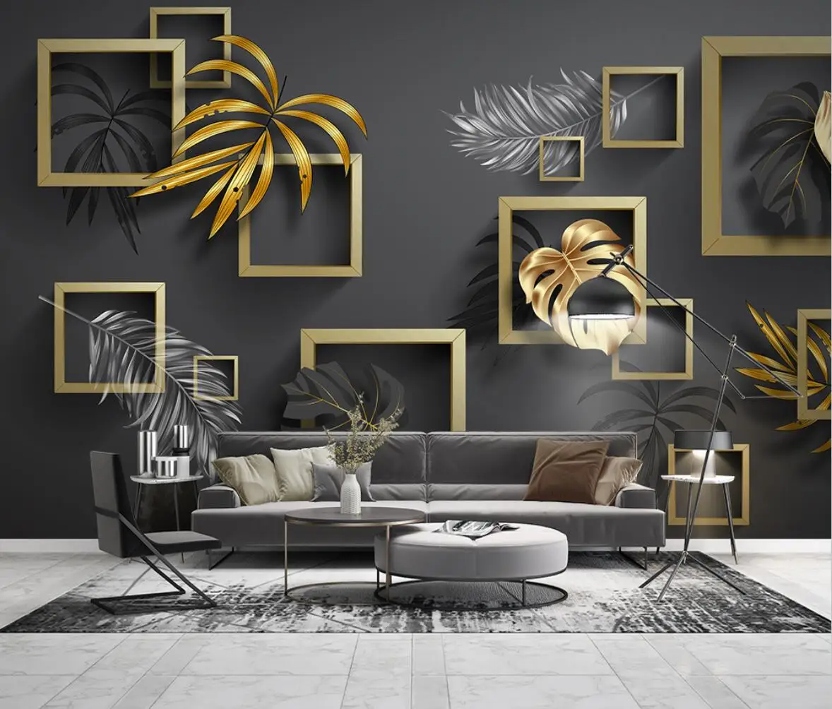 

beibehang custom golden tropical leaves photo wallpapers for living room decoration murals wallpaper for wall paper home decor