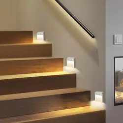 Motion Sensor LED Wall Light Battery Powered Stairs Lamp Magnetic Wireless Night Lights Bedroom Wall Cabinet Step Lighting