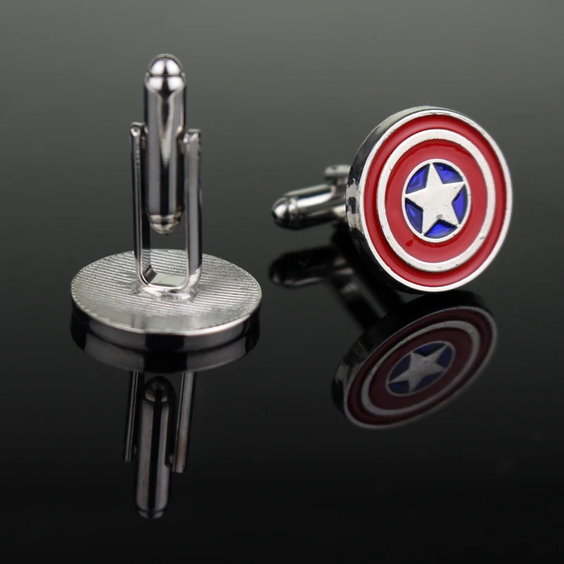 Marvel The Avengers Superheroes Captain America Cufflinks Zinc Alloy Red Color Cuff Links Men's Shirt Cufflinks