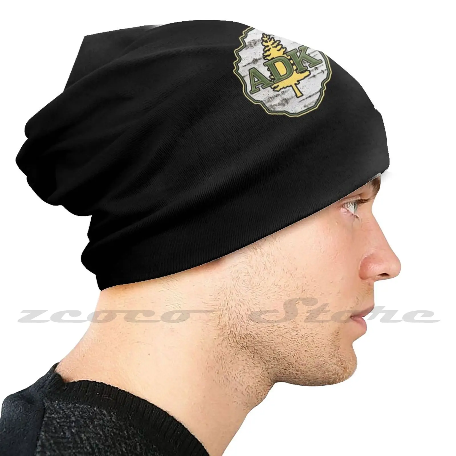Adk White Birch Bark Background Diy Pullover Cap Knit Hat Plus Size Keep Warm Elastic Soft Adk Adirondacks Hiking Adk Outline image 3