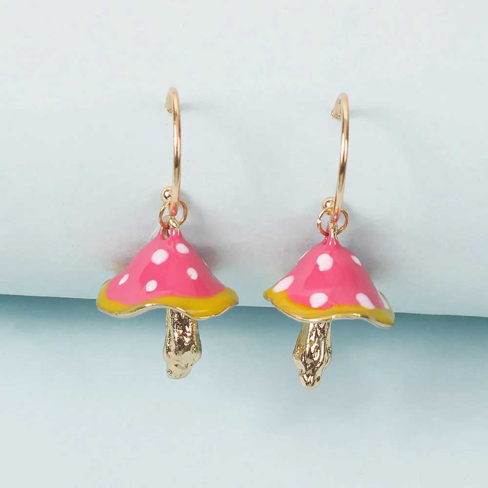Cute Earrings For Women Korean Mushroom Dangle Earrings Trendy Enamel Pink Purple Green Accessories For Gifts Statement Jewelry