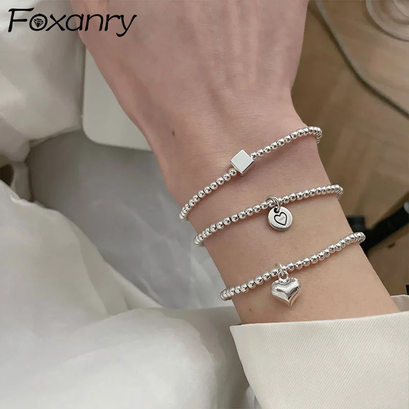 Foxanry INS Fashion Stamp String of Beads Bracelets Cute Smile Love Heart Accessories New Trendy Party Jewelry