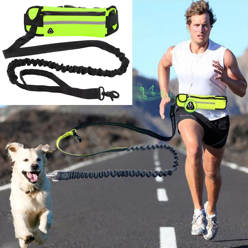 Sports Free Hands Dog Leash Reflective Elastic Anti-collision Dog Traction Rope Waist Bag Outdoor Running Leash Dog Accessories