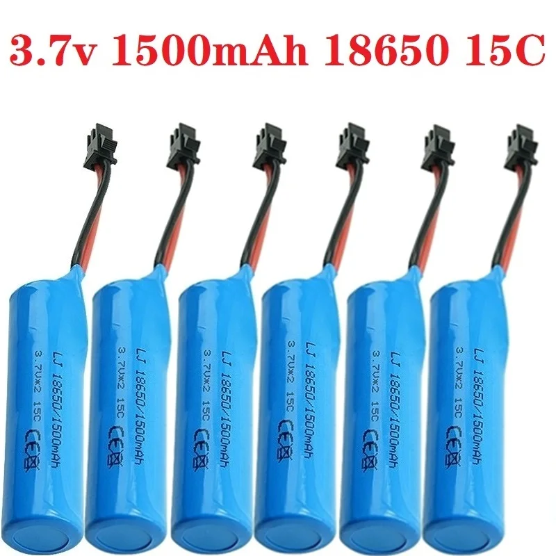 3.7v 1500mah 15C 18650 Li-ion Battery For RC Stunt Car Q85 Q70 Rc Car Toys SM-2P Plug RC Boat Car Water soft Gun Battery Parts