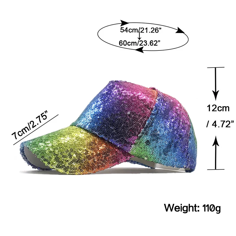 New Rainbow Sequins Baseball Cap For Women Summer Cotton Hat Girls Snapback Hip hop hat Gorras Casquette Bones Girl Party hat