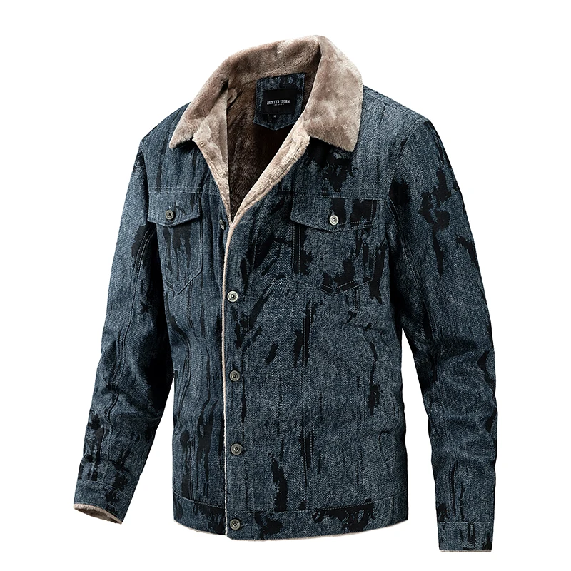 

Fashion Plus Velvet Warm Jacket Men Casual Single Breasted Streetwear Mens Jackets Pop Winter Tie Dye Style Jackets Male