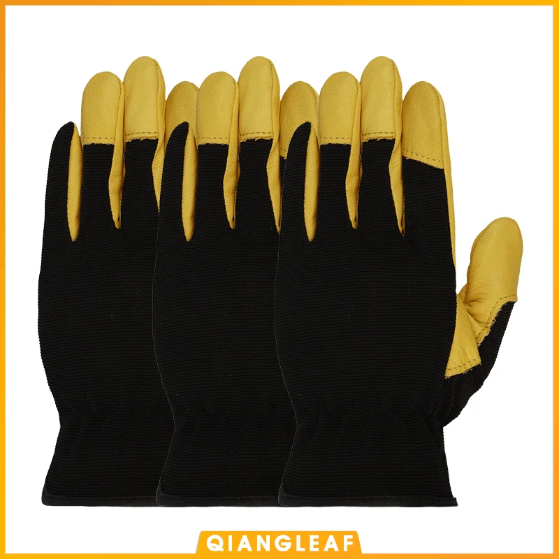 Qiangleaf 3pcs Mechanical Maintenance Working Gloves Men Safety Protective Glove Cowhide Leather fashion sports gloves 9530NP