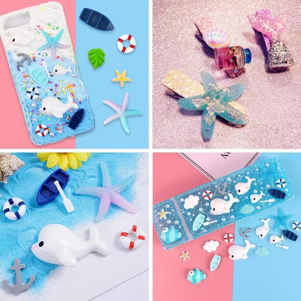 30/50Pcs Ocean Marine Meerjungfrau Fisch Harz Flatback Planaren DIY Handwerk Verzierungen Liefert Kunst Haar Telefon Zubehör Material