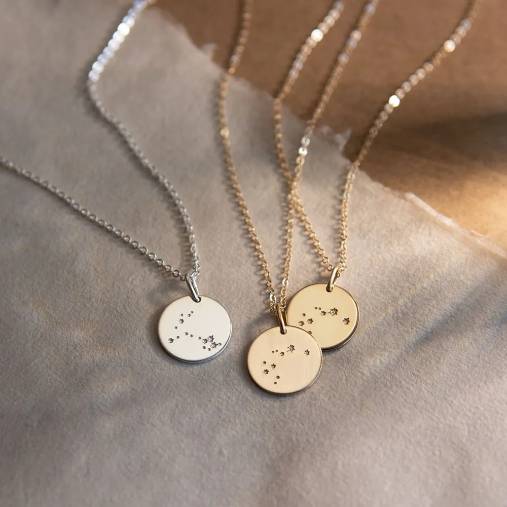 Constellations Wrap Layered Chain Necklace Disc Zodiac Necklace Gift For Women 15MM, 18inch