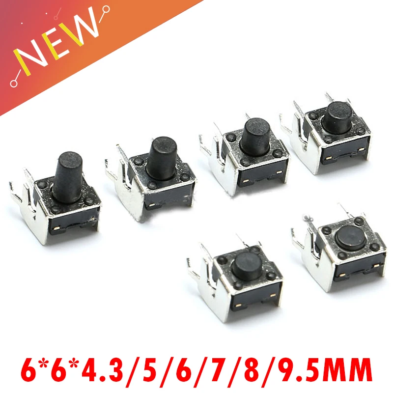 50PCS  Mini Micro Momentary Tactile Push Button Switch 6*6*4.3/5/6/7/8/9.5mm Right Angle With stent  4 Pin DIP Micro Switch