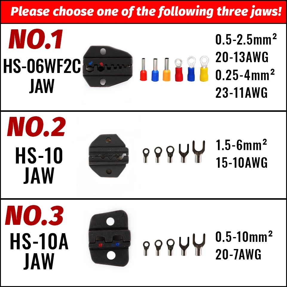 Crimper Crimping dies HS series Pliers Jaws 4.8 6.3 Plug Tube/Insulation/Non-insulated Terminals Crimp Tool