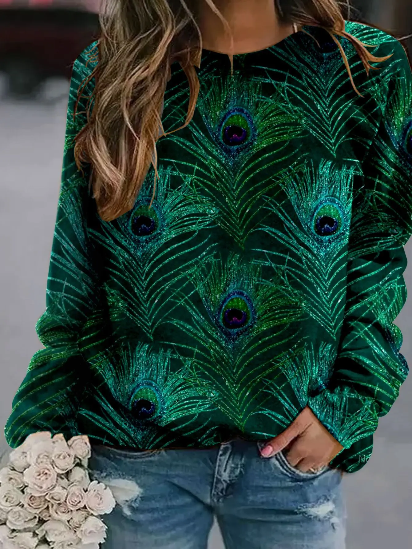 Fashion Peacock Feather Floral 3D Print Hoodies Women Streetwear Sweatshirts Oversized Pullover Tracksuits Girls Gothic Clothing