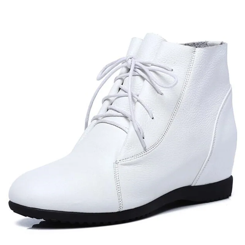 2024 Light Comfort Lace-up Women Boots Autumn Shoes Flat Increase Within Genuine Leather Boots Casual Shoes Warm Winter Boots