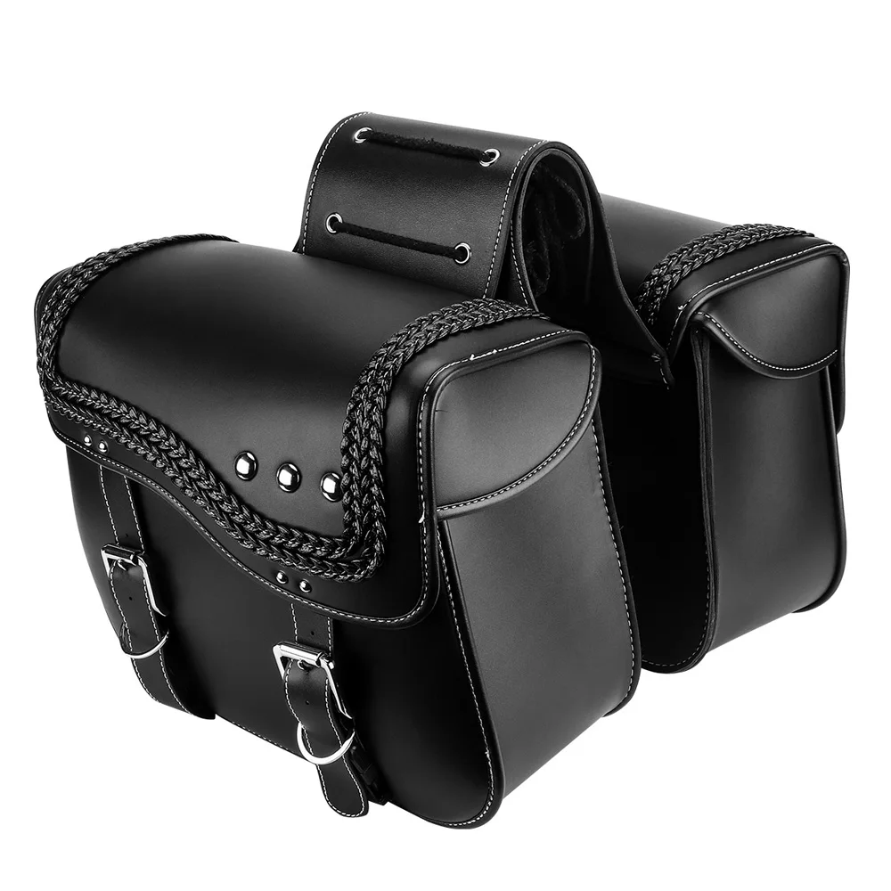 2PCS Saddle bag Motorcycle Travel Bags Waterproof PU Leather For Racing Race Side Tool Bag Luggage Storage Universal Left Right