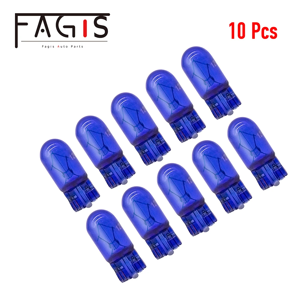 Fagis 10 قطعة T10 W5W 194 168 الطبيعية الأزرق أسافين 12 فولت 5 واط الهالوجين إشارة مصابيح سوبر الأبيض أداة ضوء مصابيح للقراءة