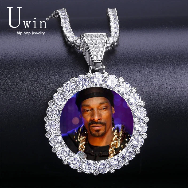 

Uwin Photo Pendant Custom Solid Back Personalized Necklace With Tennis Chain Bling Bling Iced Out Hip Hop Jewelry Zircon Gift